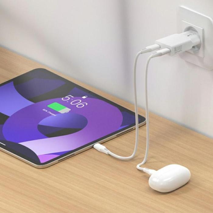 4smarts - 4smarts Snabbladdare 30W 2xUSB-C GaN FlatPlug Slim - Vit