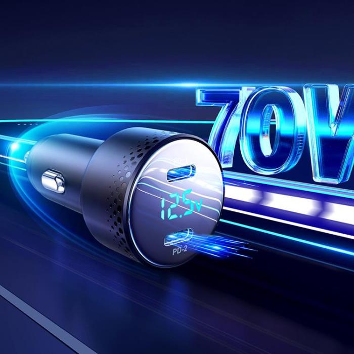 Joyroom - Joyroom Billaddare 70W 2x USB-C Med LED - Svart