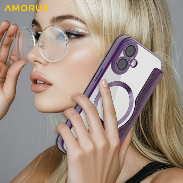 Amorus - AMORUS iPhone 17 Plånboksfodral MagSafe RFID Blocking - Lila
