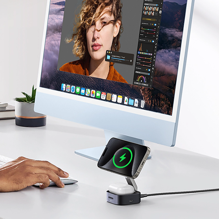 Ugreen - Ugreen 3-in-1 Trådlös Laddare Magsafe iPhone, Apple Watch, AirPods Qi2 - Svart