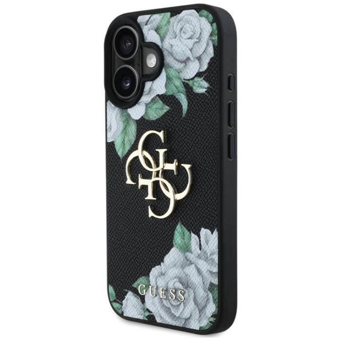 Guess - Guess iPhone 16 Mobilskal Grained Roses Big 4G logo - Svart