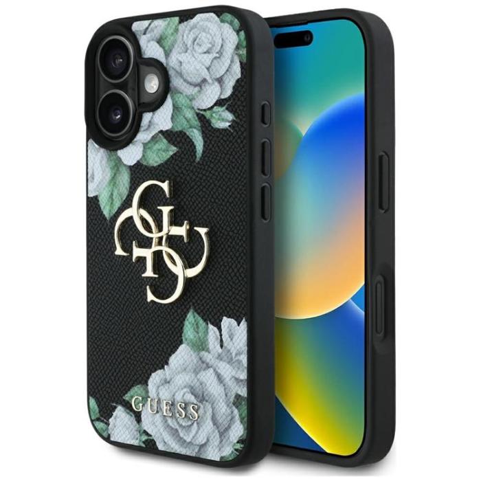 Guess - Guess iPhone 16 Mobilskal Grained Roses Big 4G logo - Svart