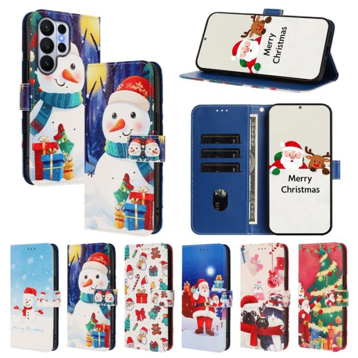 OEM - Samsung Galaxy S26 Ultra Fodral Konstläder Julmönster - Vit