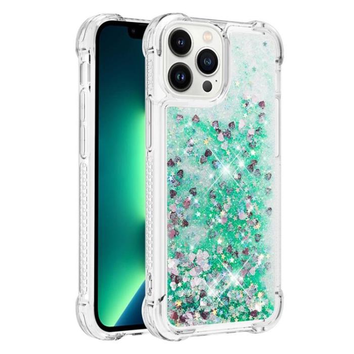OEM - iPhone 14 Pro Max Skal Liquid Floating Glitter - Grön