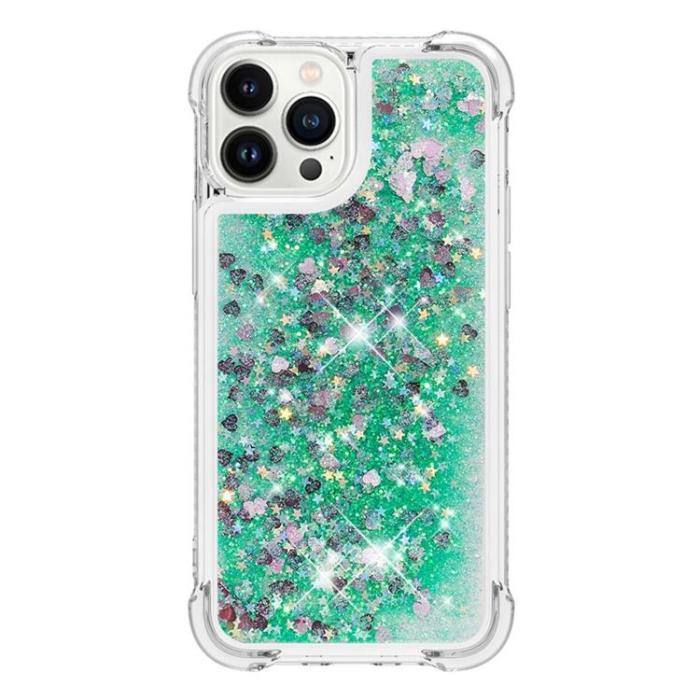 OEM - iPhone 14 Pro Max Skal Liquid Floating Glitter - Grön
