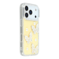 A-One Brand - iPhone 17 Pro Mobilskal Rhinestone Edge Pearl Butterfly