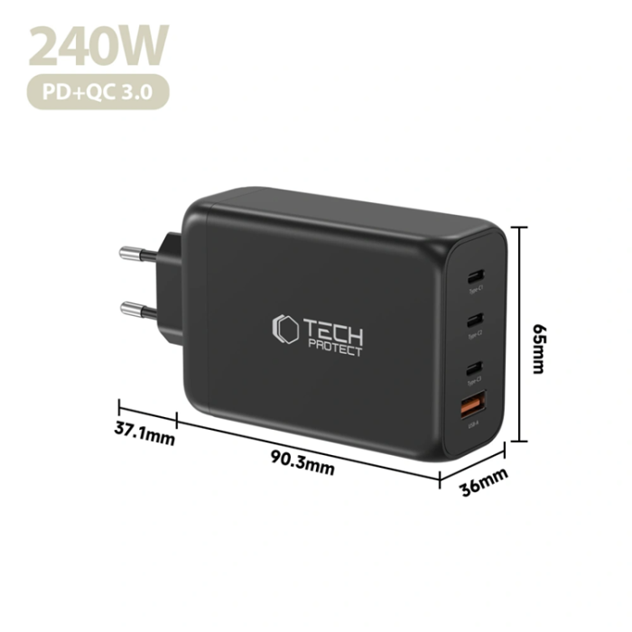 Tech-Protect - Tech-Protect 4-Port Snabbladdare 240W QC3.0 NC240W-GAN