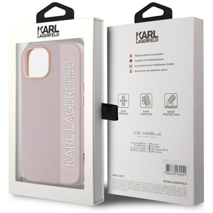 KARL LAGERFELD - Karl Lagerfeld Mobilskal till iPhone 15 MagSafe Saffiano Rhinestones - Rosa