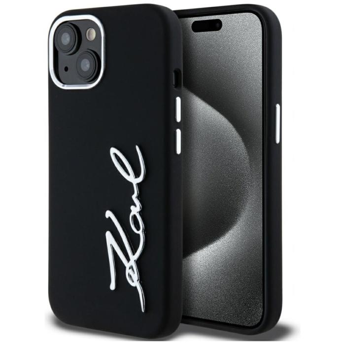 KARL LAGERFELD - Karl Lagerfeld Mobilskal till iPhone 15 MagSafe Silicone Metal Script Logo