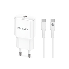 Forever - Forever Väggladdare USB-C 20W med USB-C/USB-C Kabel PD QC Vit