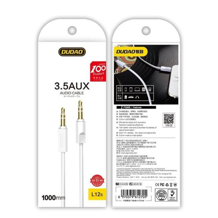 Dudao - Dudao Stereo AUX 3.5mm Mini Jack Kabel 1m - Vit