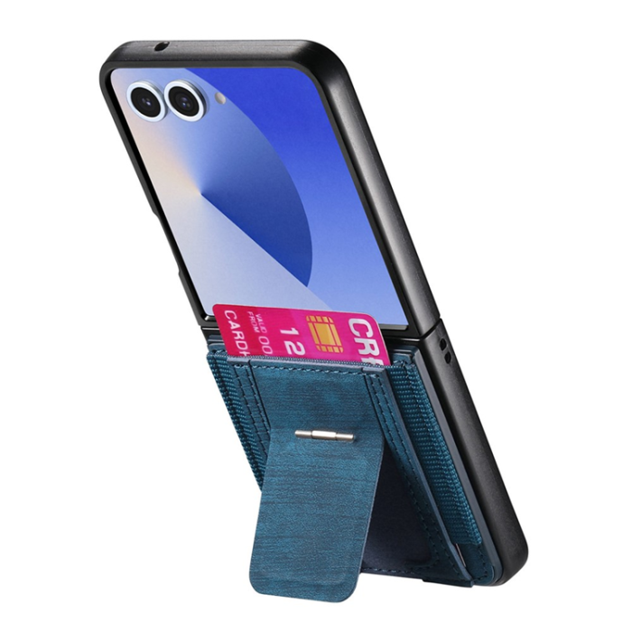A-One Brand - Galaxy Z Flip 7 Mobilskal Kickstand Retro Korthållare - Blå