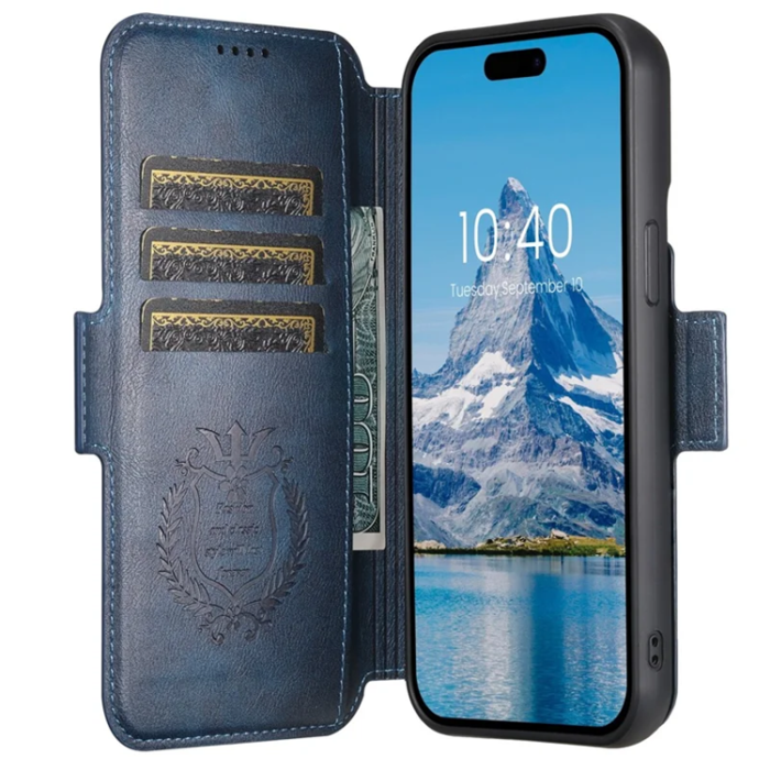 SUTENI - SUTENI iPhone 16 Pro Max Plånboksfodral Magsafe Cowhide - Blå