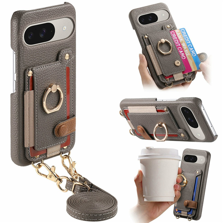 Google Pixel 10/10 Pro Mobilskal med Korthållare Ring Kickstand - Grå (Grå) | 2353 | AlltMobil