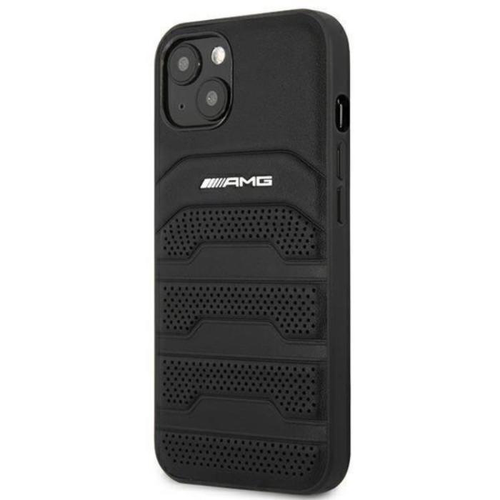 AMG - AMG iPhone 14 Plus Skal Läder Debossed Lines - Svart