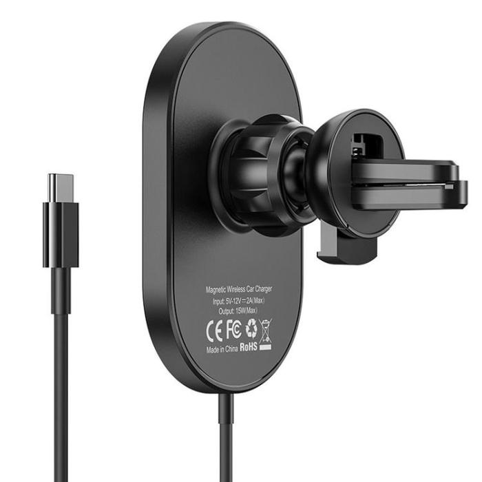 Hoco - Hoco MagSafe Bilhållare Med Trådlös Laddning 15W för Luftventil CA90 - Svart