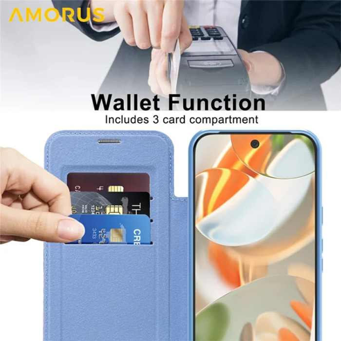 AMORUS - AMORUS Google Pixel 10 Pro XL Plånboksfodral Magsafe RFID - Blå