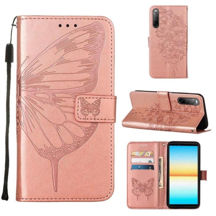 A-One Brand - Sony Xperia 10 IV Plånboksfodral Butterfly - Rosa Guld
