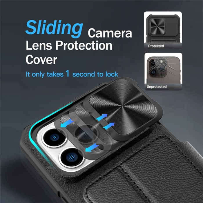 OEM - iPhone 14 Pro Max Plånboksfodral PU Läder Shockproof - Svart