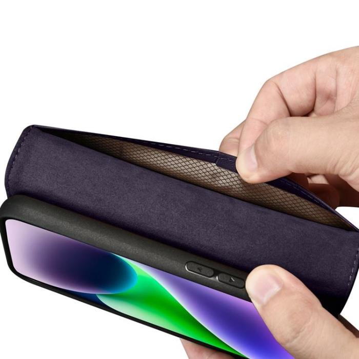 ICARER - iCarer iPhone 14 Plånboksfodral 2in1 Äkta Läder - Mörklila