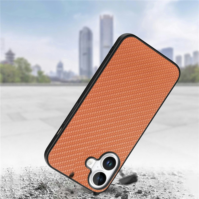 A-One Brand - iPhone 17 Mobilskal Carbon Fiber PU Läder - Brun