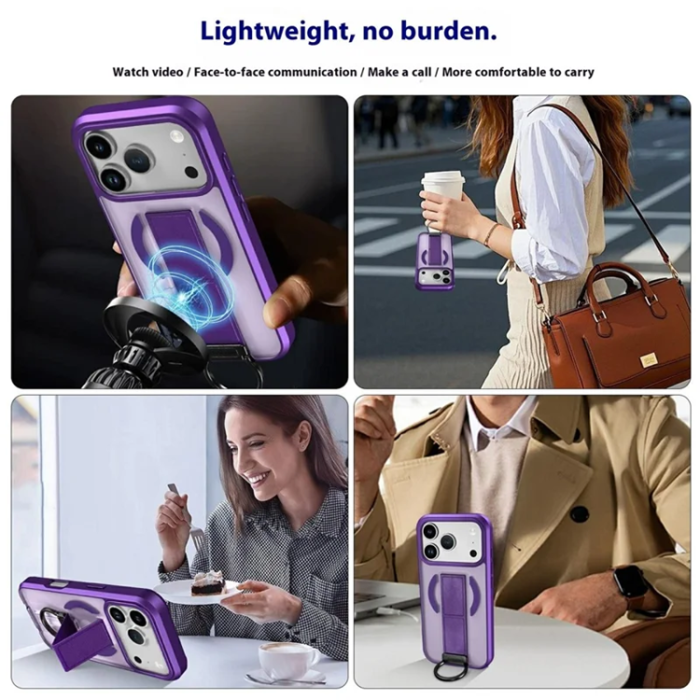 A-One Brand - iPhone 17 Pro Max Mobilskal Magsafe D-Ring Kickstand - Lila