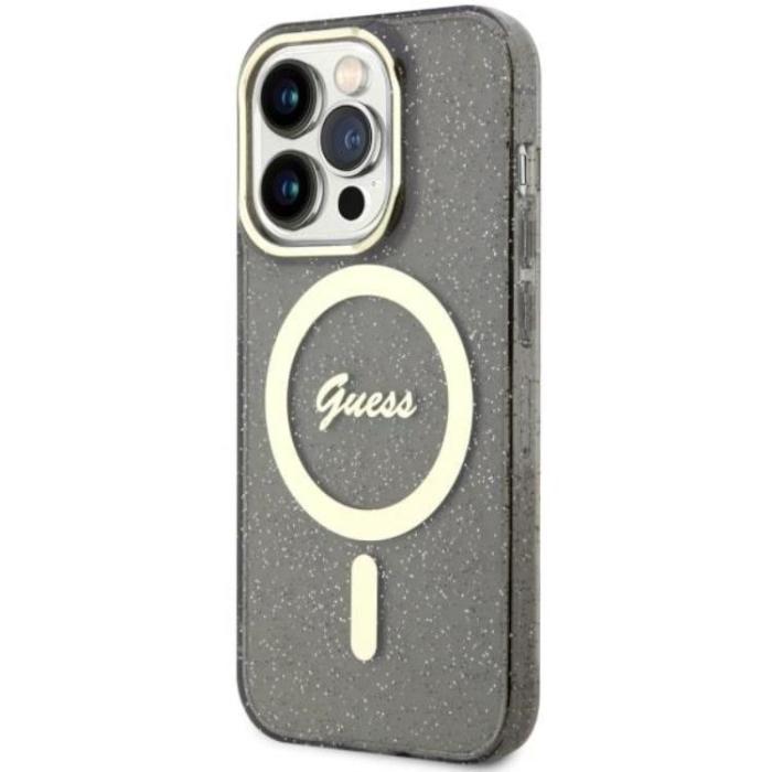Guess - Guess iPhone 14 Pro Mobilskal MagSafe Glitter Guld - Svart