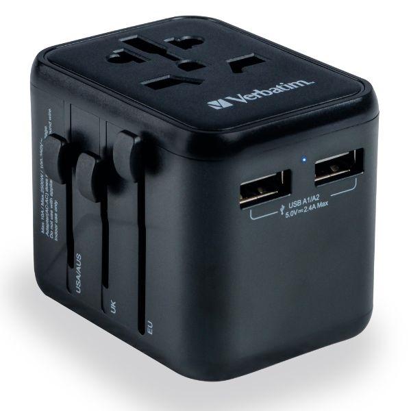 Verbatim Reseladdare 2xUSB-A EU/UK/US - Svart | 505295 | AlltMobil