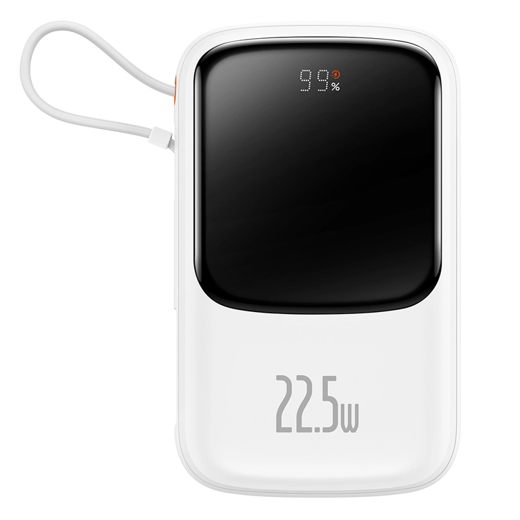 Baseus Powerbank Qpow 10000mAh USB Typ-C Kabel 22.5W - Vit | 505295 | AlltMobil