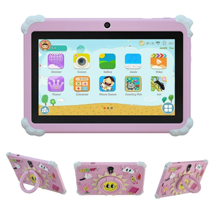 A-One Brand - Surfplatta För Barn Q88 1+16G Android 10 med Kickstand Skal - Rosa