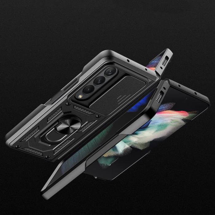 UTGATT - Galaxy Z Fold 4 Skal med Ringhållare Hybrid Armor Camshield - Rosa