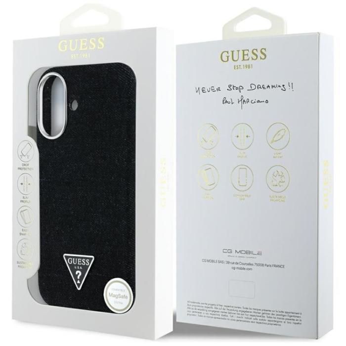 Guess - Guess iPhone 16 Mobilskal MagSafe Denim Triangle Logo - Svart
