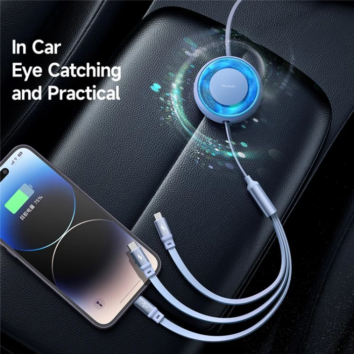 MCDODO - MCDODO Retractable 3in1 USB/USB-C/Lightning/microUSB Kabel 1m