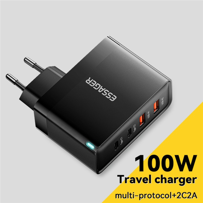 ESSAGER - ESSAGER Väggladdare 100W 2x USB-C - 2x USB-A ES-CD37 EU Svart
