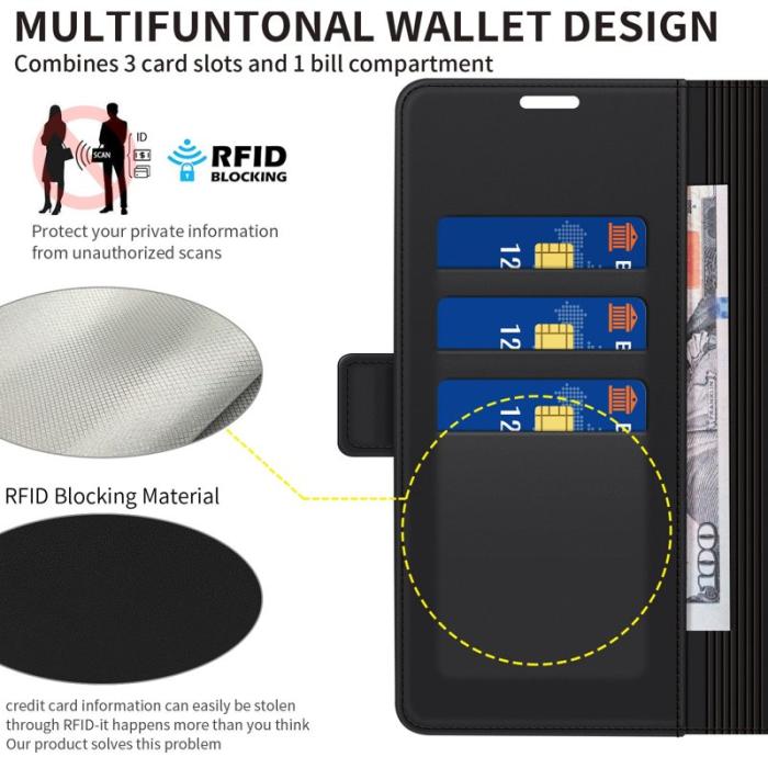 OEM - Plånboksfodral för Samsung Galaxy S26 Magnetiskt Konstläder RFID - Svart