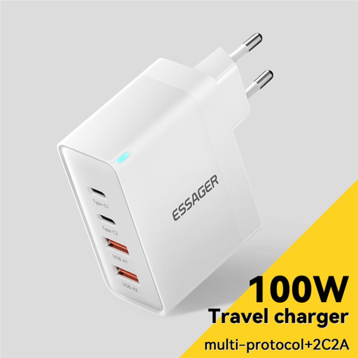 ESSAGER - ESSAGER Väggladdare 100W 2x USB-C - 2x USB-A ES-CD37 EU Vit