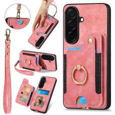 OEM - Mobilfodral f&ouml;r Samsung Galaxy S26 Konstl&auml;der RFID + Ringh&aring;llare - Rosa