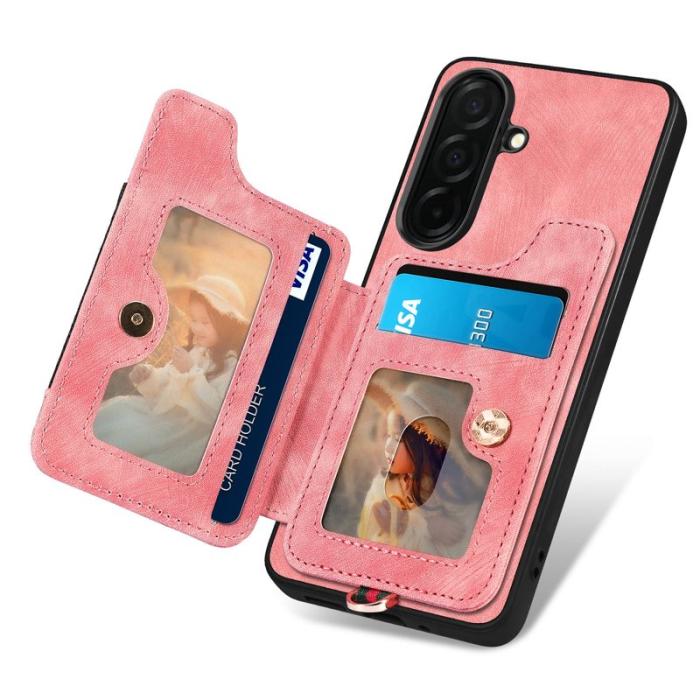 OEM - Mobilfodral för Samsung Galaxy S26 Konstläder RFID + Ringhållare - Rosa