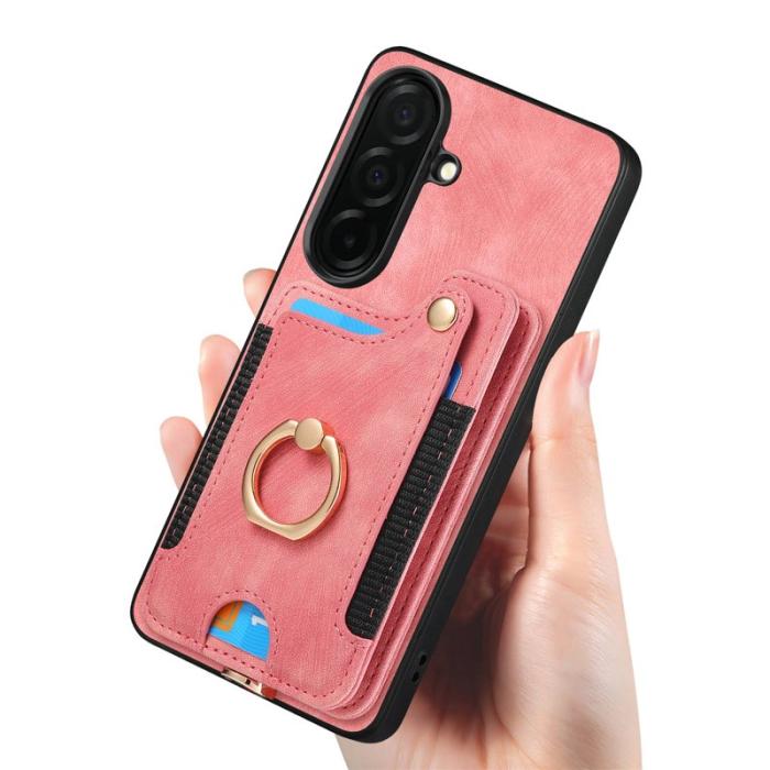 OEM - Mobilfodral för Samsung Galaxy S26 Konstläder RFID + Ringhållare - Rosa