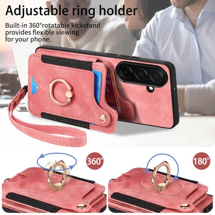 OEM - Mobilfodral för Samsung Galaxy S26 Konstläder RFID + Ringhållare - Rosa