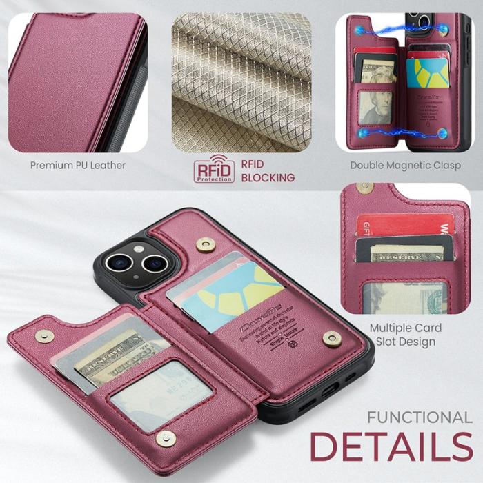 Caseme - CASEME C22 iPhone 14 Plus Fodral Konstläder med RFID, Röd