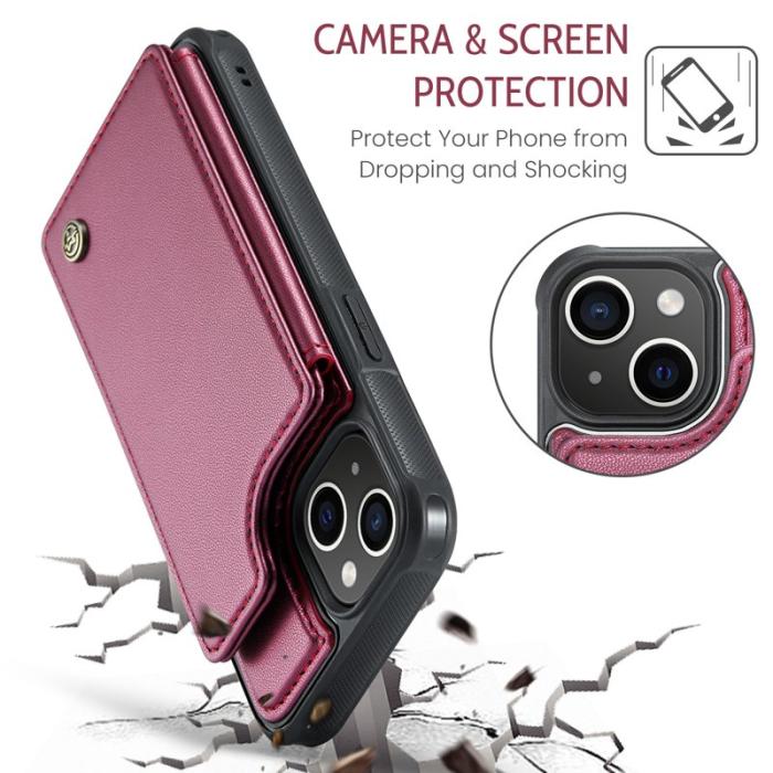 Caseme - CASEME C22 iPhone 14 Plus Fodral Konstläder med RFID, Röd