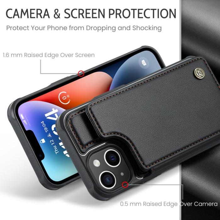 Caseme - CASEME C22 iPhone 14 Plus Fodral KonstLäder RFID-Skydd- Svart