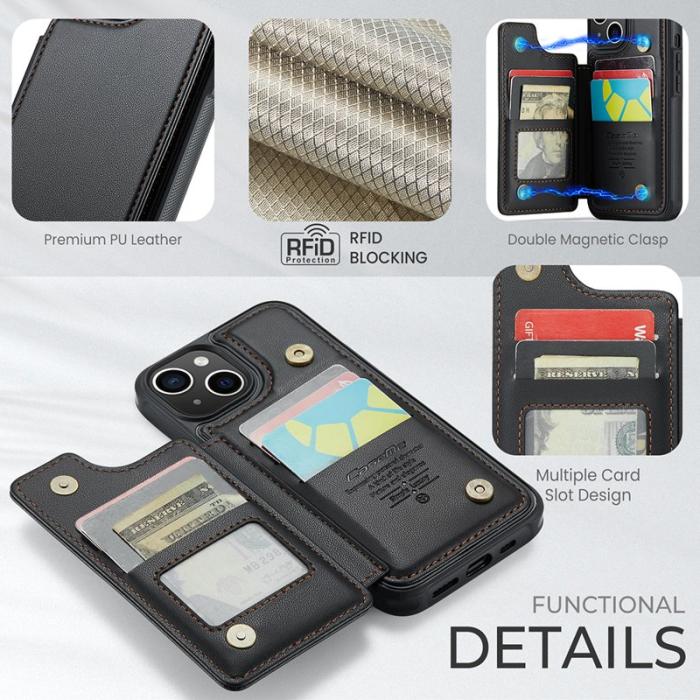 Caseme - CASEME C22 iPhone 14 Plus Fodral KonstLäder RFID-Skydd- Svart
