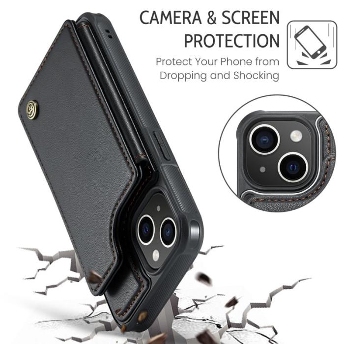 Caseme - CASEME C22 iPhone 14 Plus Fodral KonstLäder RFID-Skydd- Svart