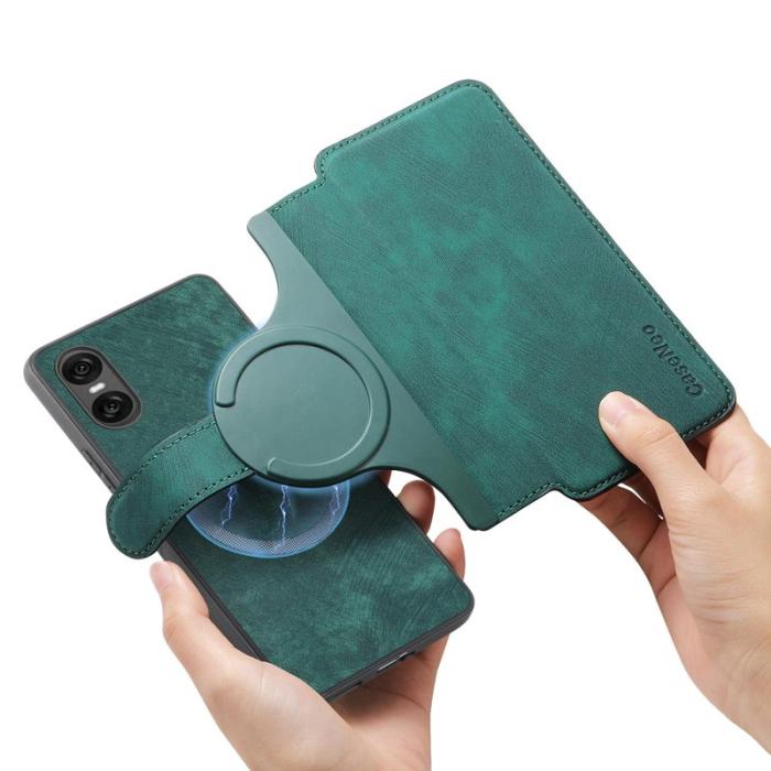 CASENEO - CASENEO Sony Xperia 10 VI Magnetiskt Plånboksfodral Konstläder - Grön