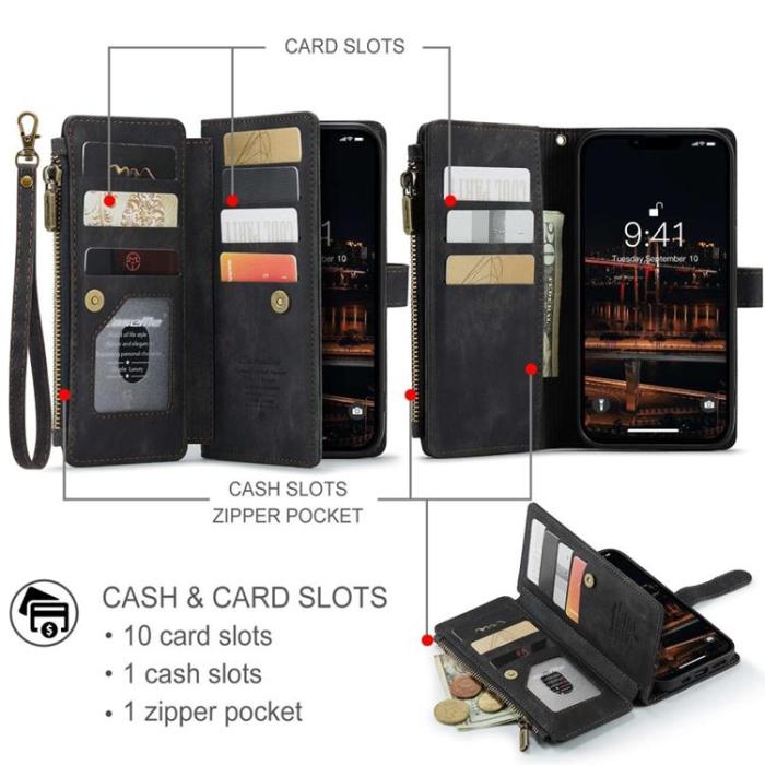 Caseme - CASEME iPhone 14 Plånboksfodral C30 Zipper - Svart