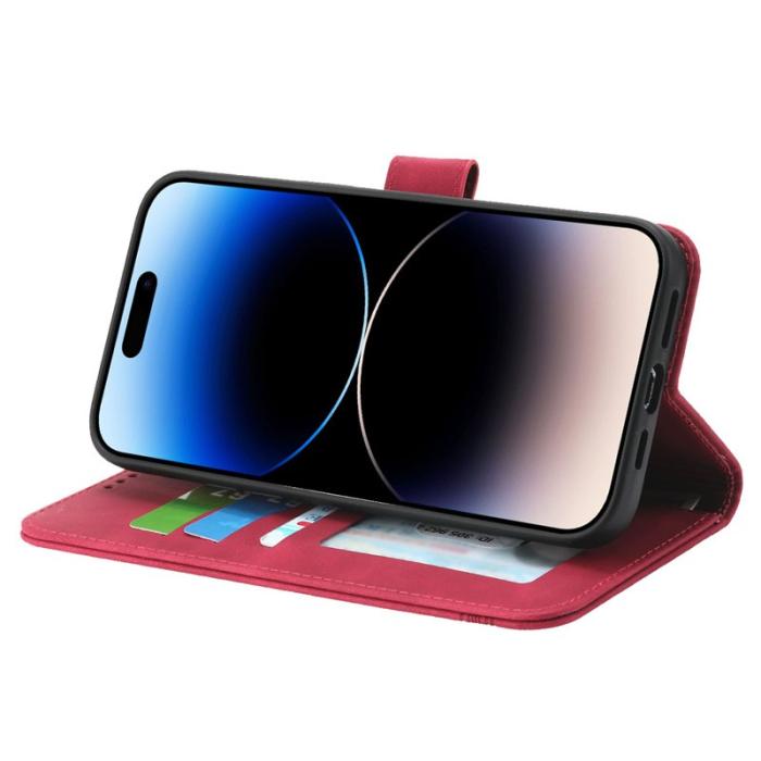 DIERFENG - DIERFENG DF-03 iPhone 14 Pro Max Plånboksfodral Konstläder - Röd