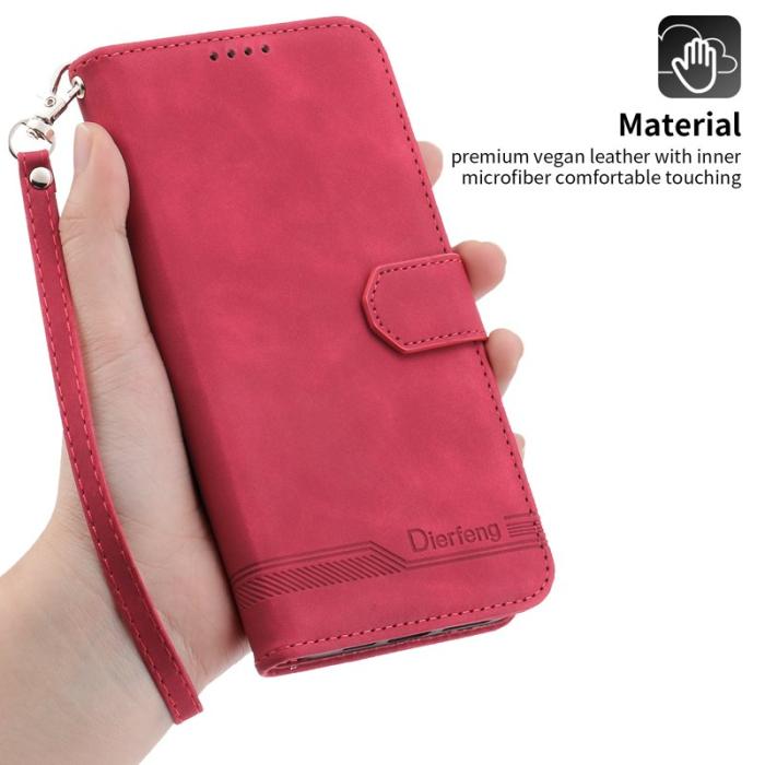 DIERFENG - DIERFENG DF-03 iPhone 14 Pro Max Plånboksfodral Konstläder - Röd