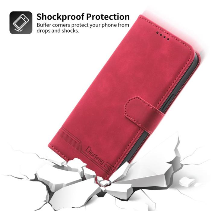 DIERFENG - DIERFENG DF-03 iPhone 14 Pro Max Plånboksfodral Konstläder - Röd
